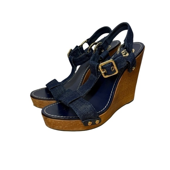 Tory Burch Beckett Denim Wedge Size 9.5 - Picture 2 of 11